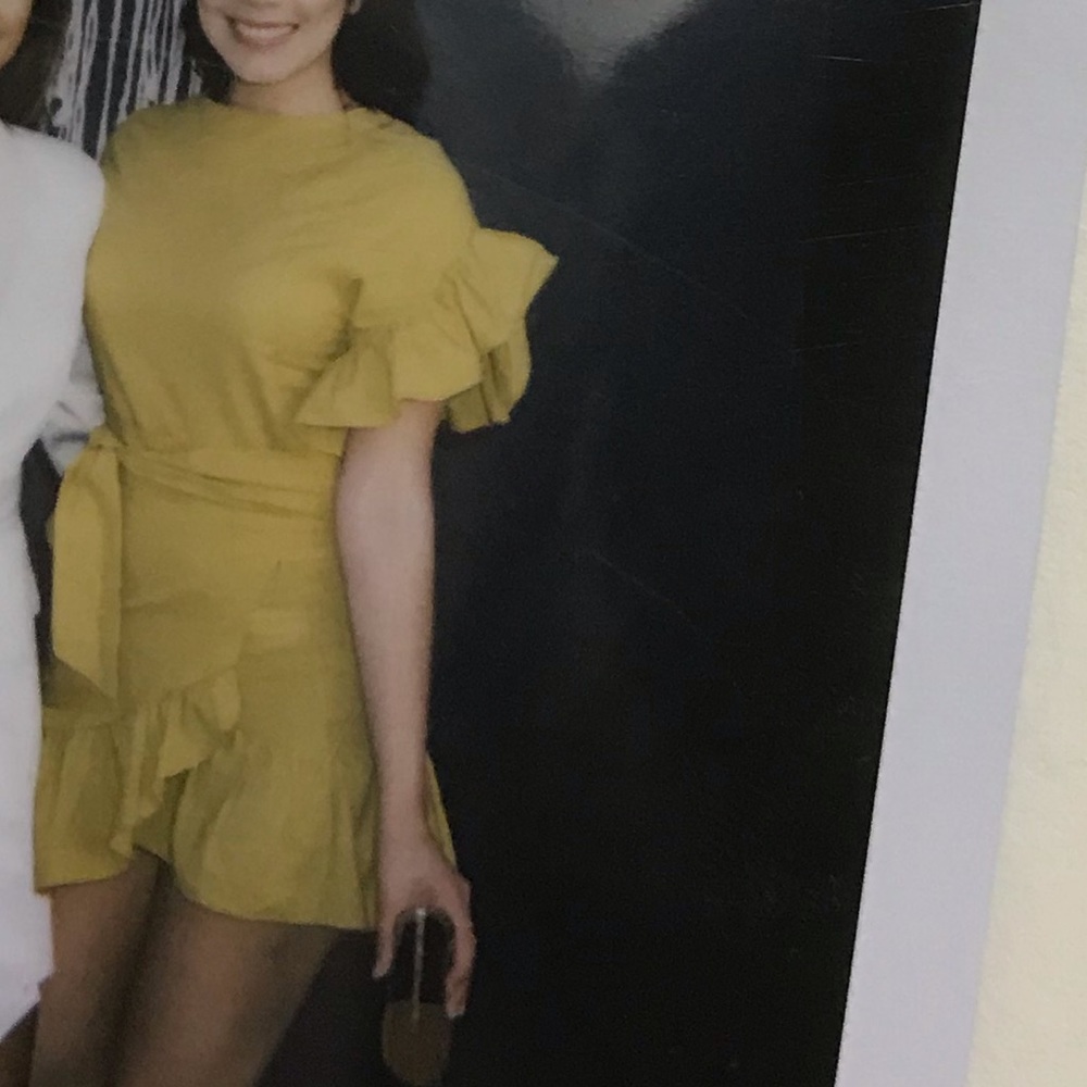 Yellow Linen Ruffled Smock Dress